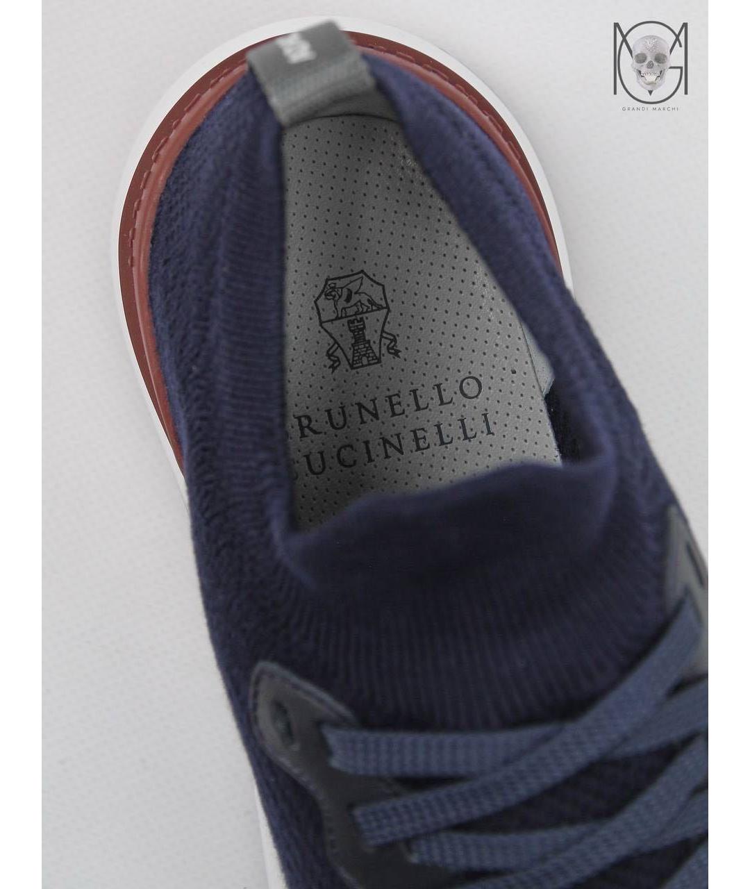 BRUNELLO CUCINELLI Темно-синие текстильные низкие кроссовки / кеды, фото 7