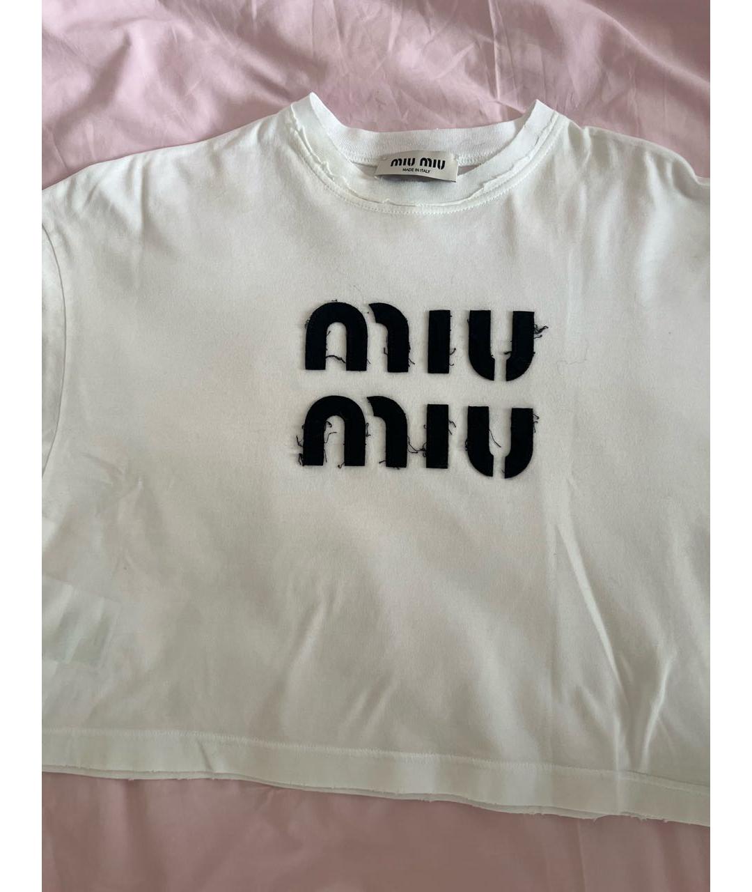 MIU MIU Белая хлопковая футболка, фото 5