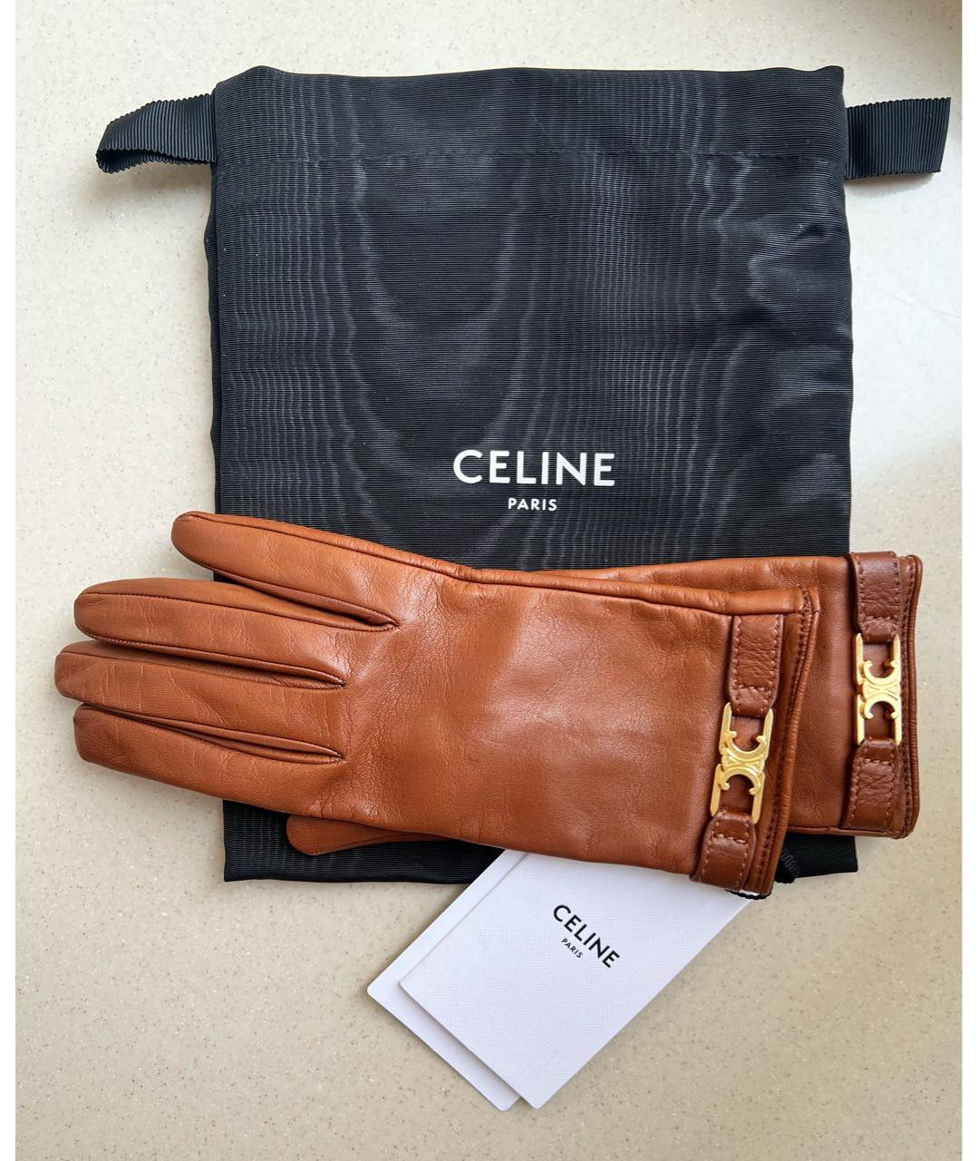 CELINE PRE-OWNED Коричневые кожаные перчатки, фото 4