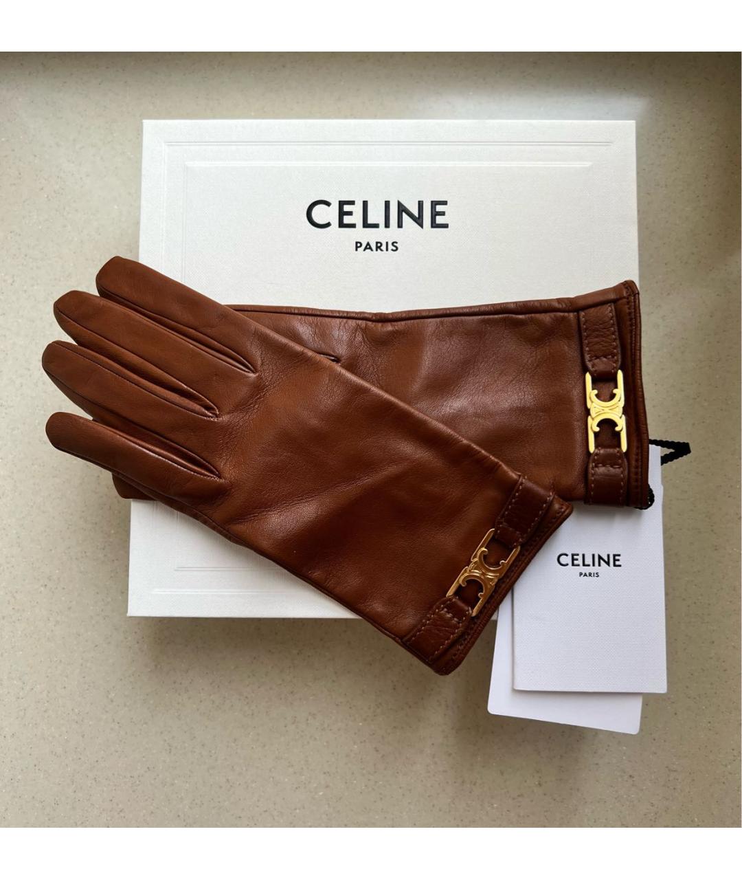 CELINE PRE-OWNED Коричневые кожаные перчатки, фото 6
