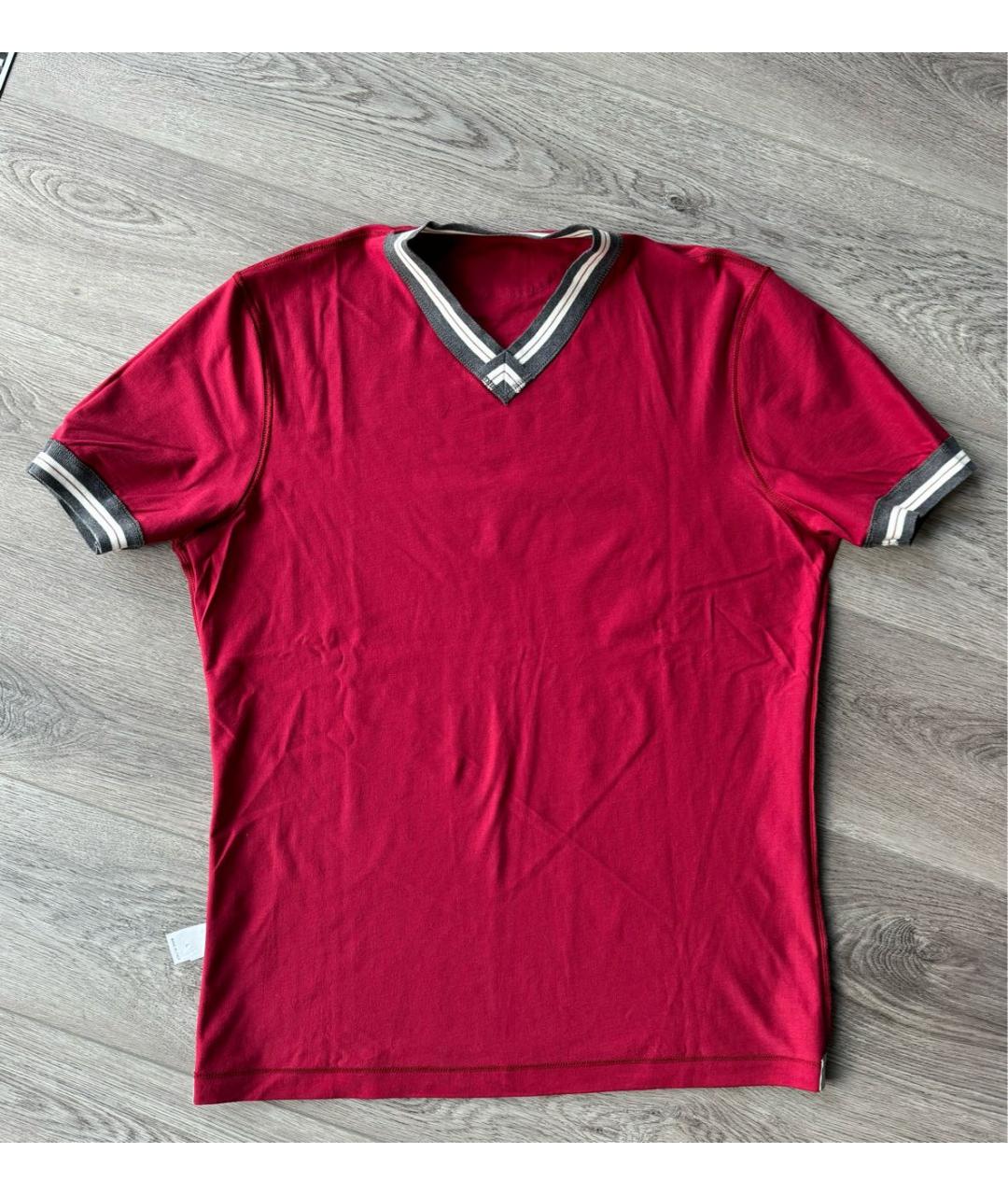 BRUNELLO CUCINELLI Красная хлопковая футболка, фото 4