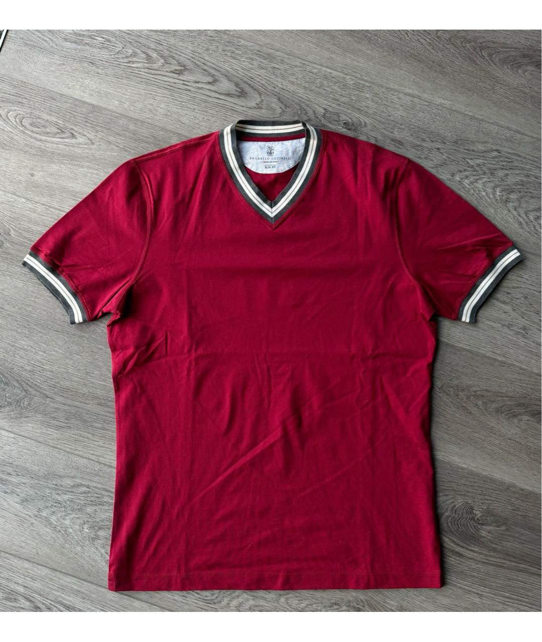 BRUNELLO CUCINELLI Красная хлопковая футболка, фото 7