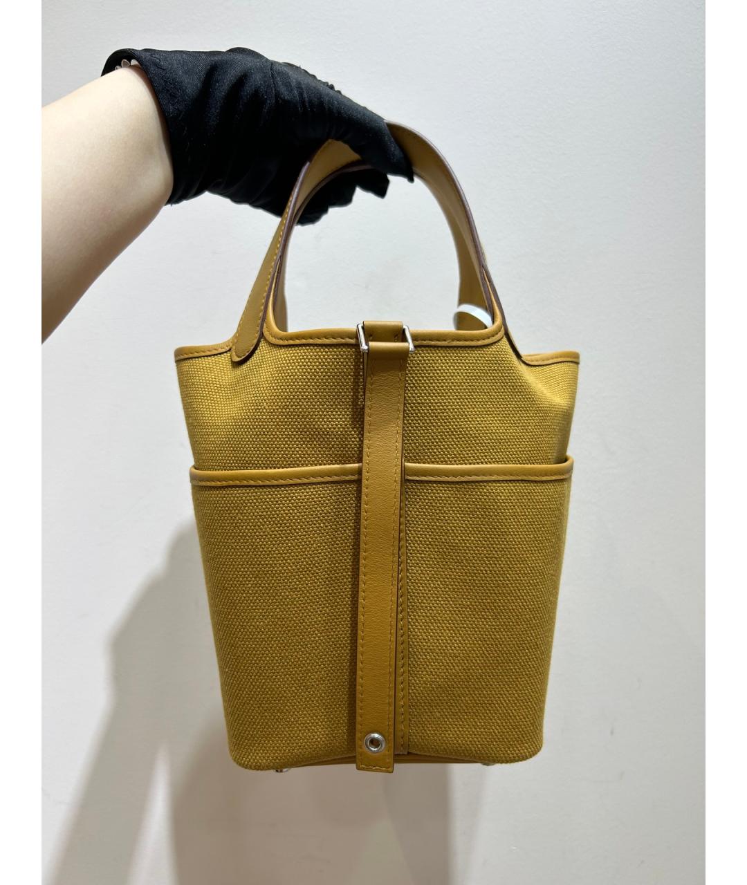 HERMES PRE-OWNED Желтая деним сумка с короткими ручками, фото 4