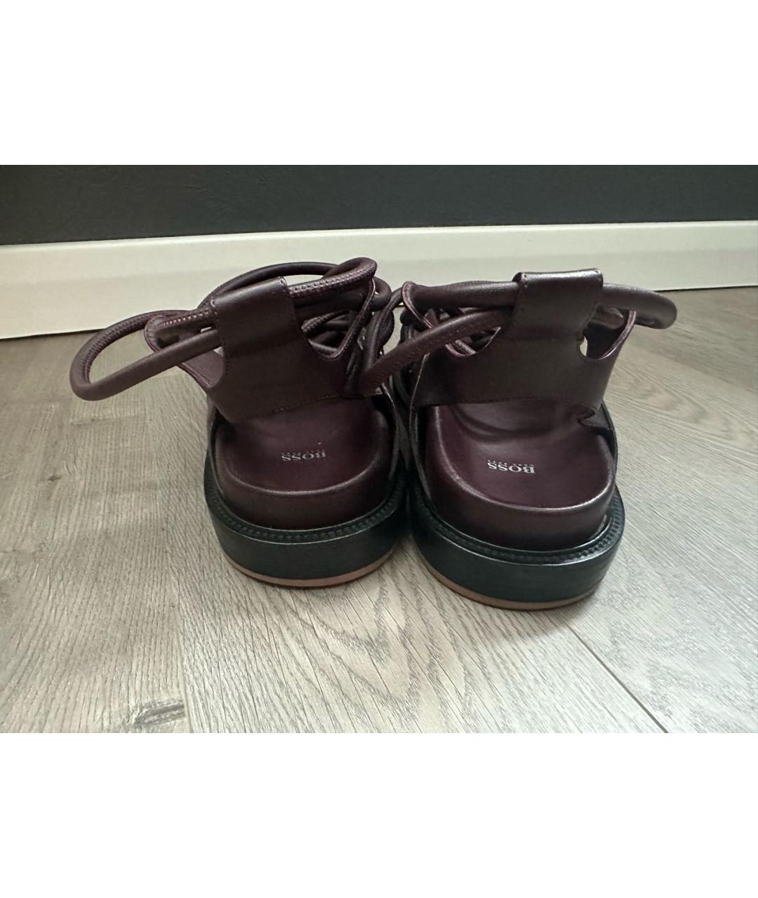 HUGO BOSS Бордовые кожаные сандалии, фото 4