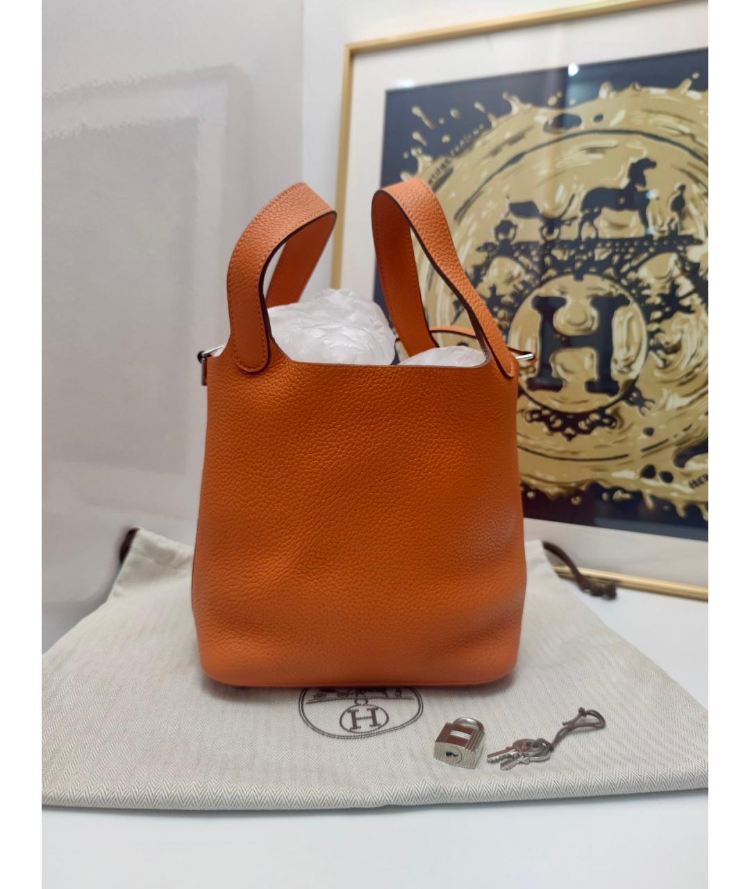 HERMES PRE-OWNED Оранжевая кожаная сумка с короткими ручками, фото 10