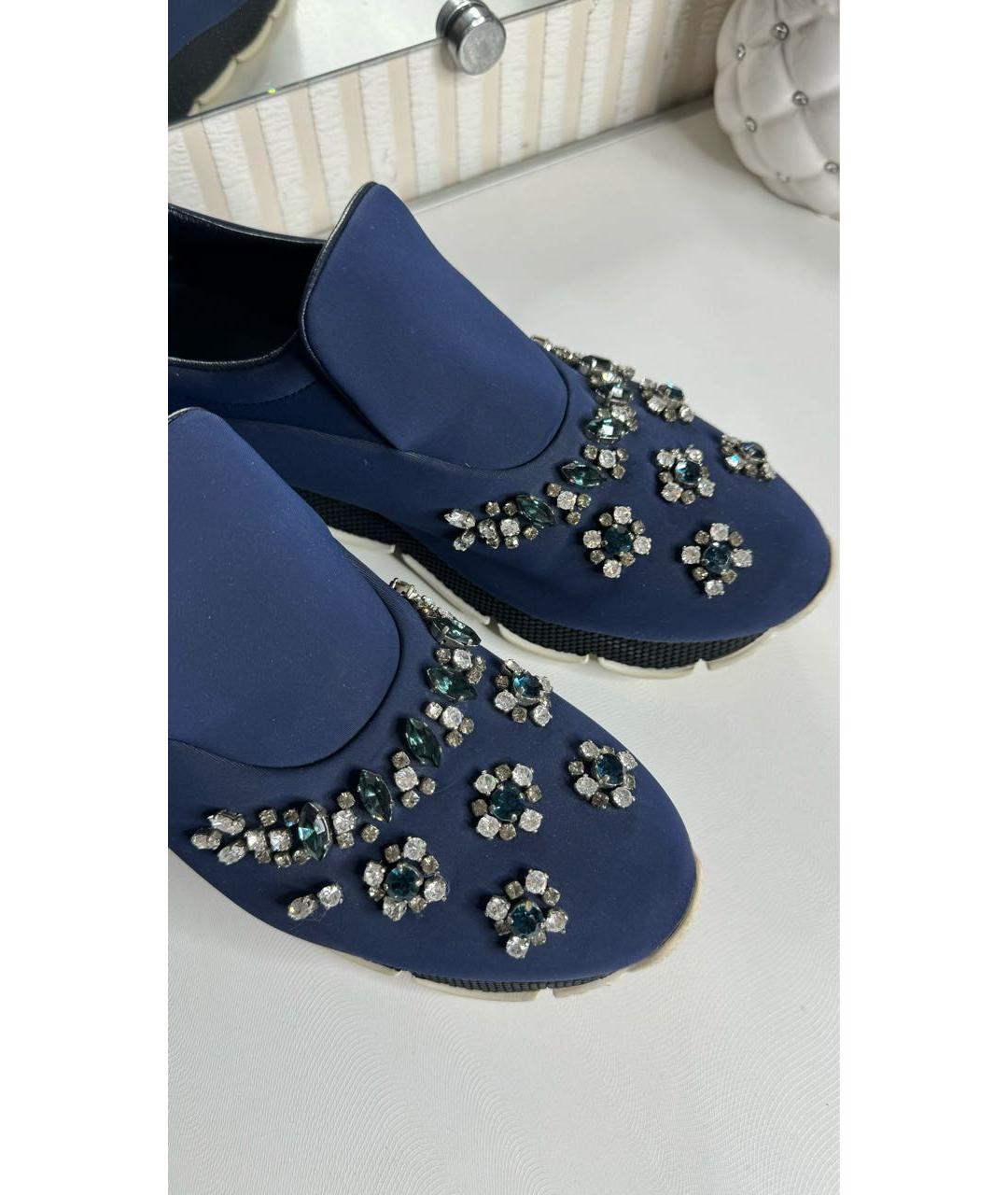 PRADA Темно-синие текстильные кроссовки, фото 4