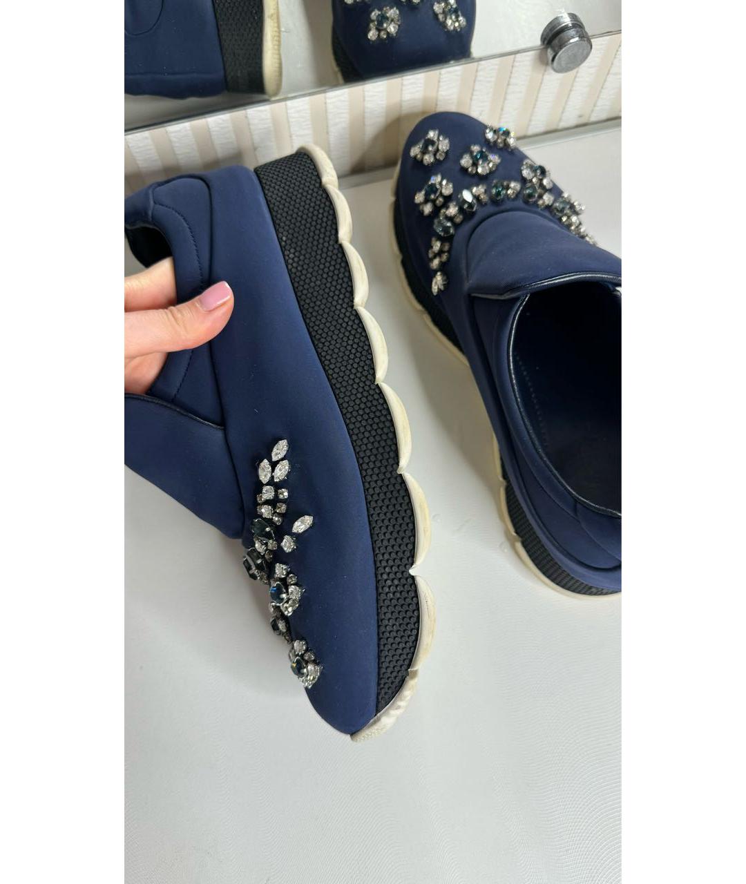 PRADA Темно-синие текстильные кроссовки, фото 5