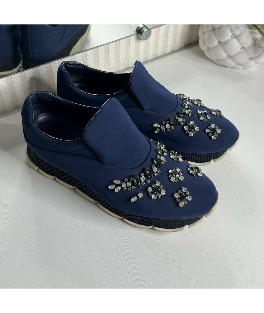 PRADA Темно-синие текстильные кроссовки, фото 2
