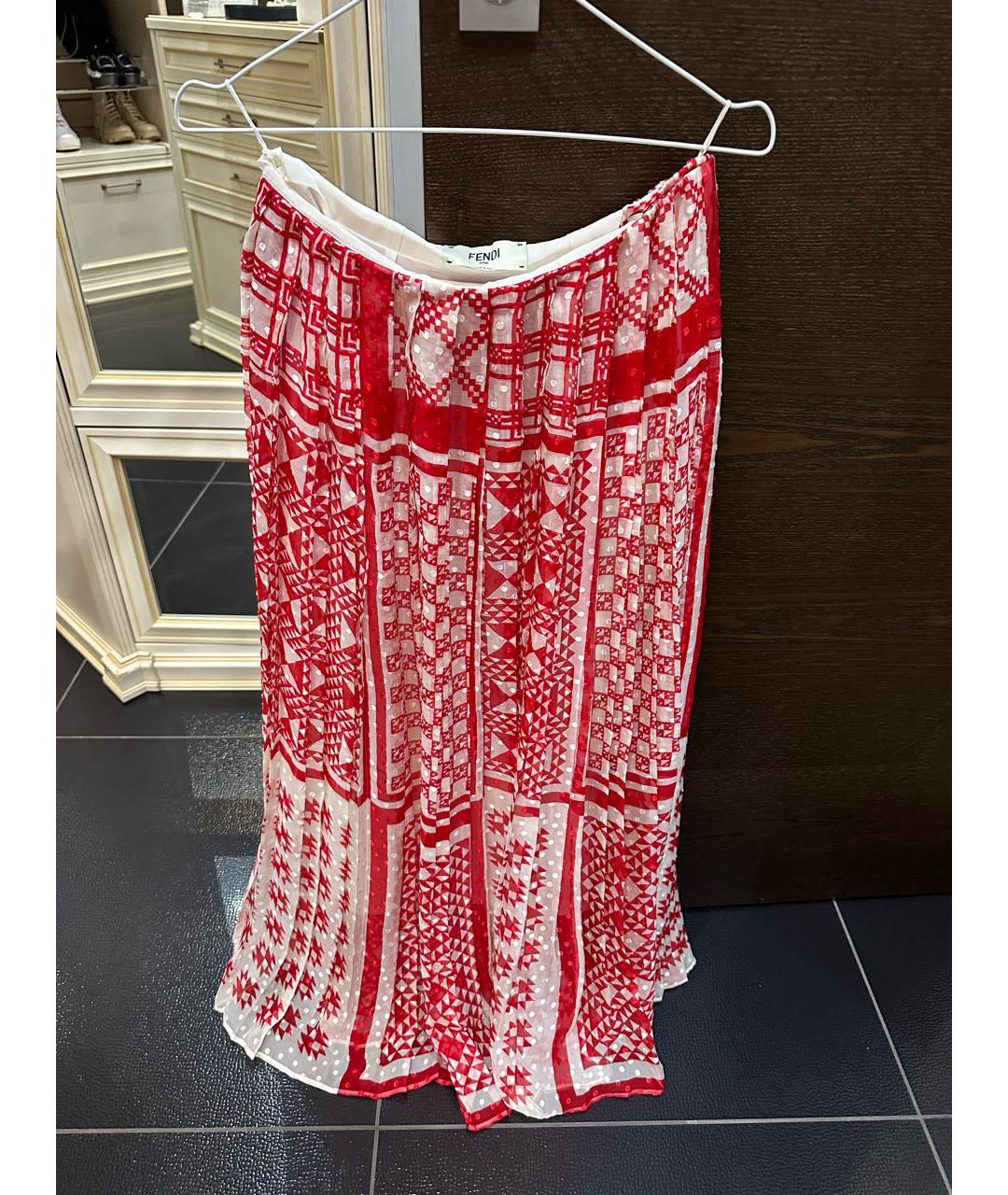 FENDI Красная шелковая юбка миди, фото 6