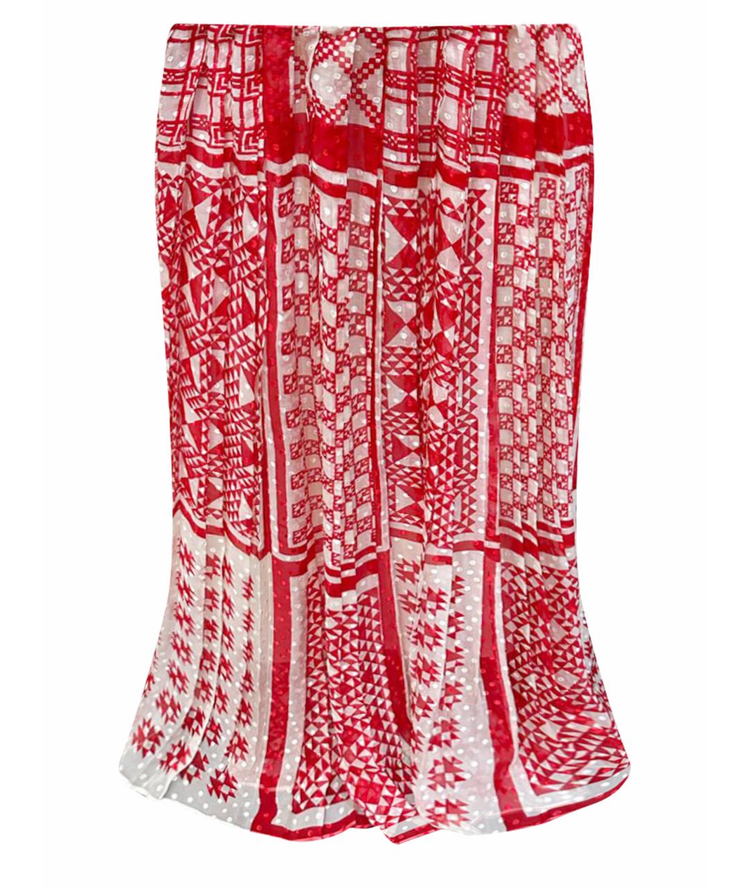 FENDI Красная шелковая юбка миди, фото 1