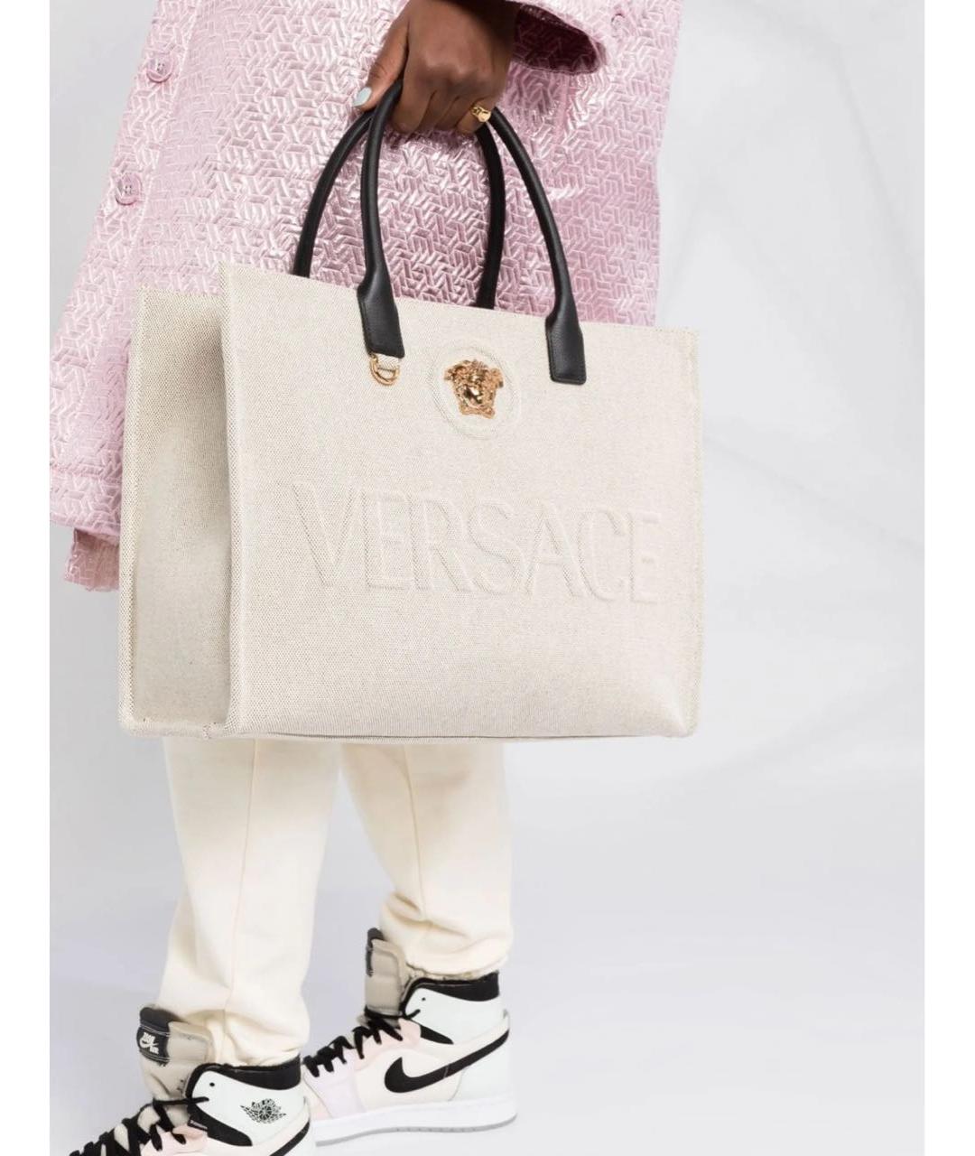 VERSACE Бежевая хлопковая сумка тоут, фото 7