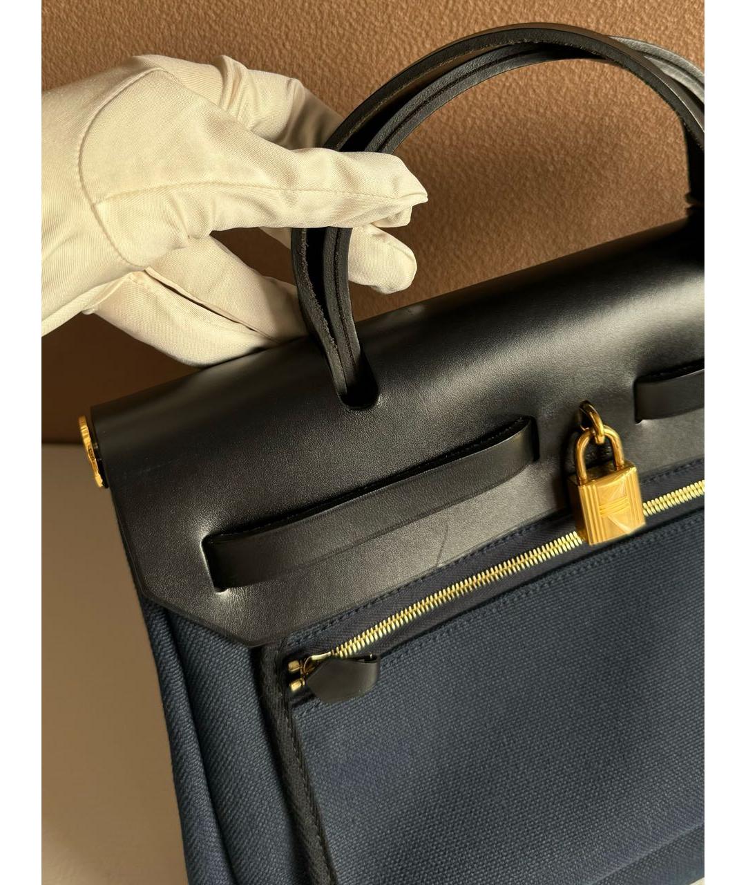 HERMES PRE-OWNED Темно-синяя тканевая сумка с короткими ручками, фото 7