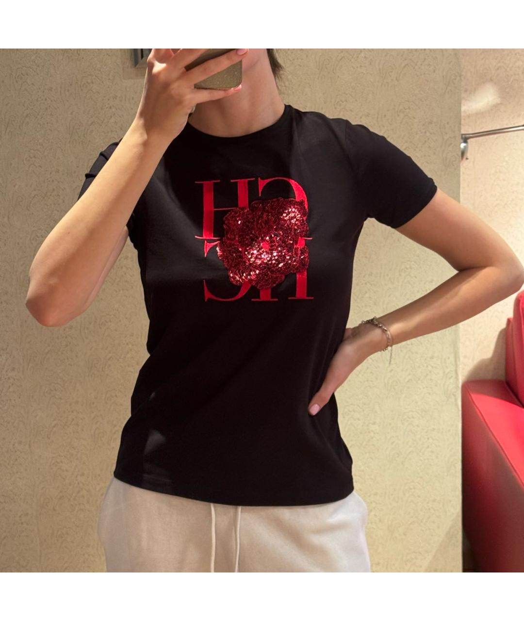 CAROLINA HERRERA Черная хлопковая футболка, фото 6