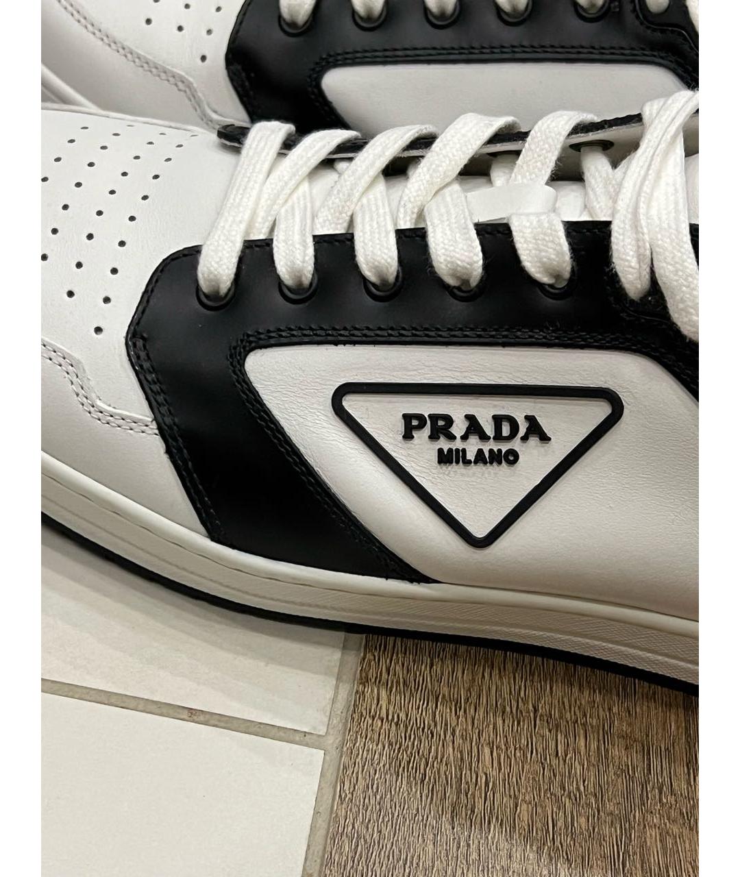 PRADA Белые кожаные низкие кроссовки / кеды, фото 8