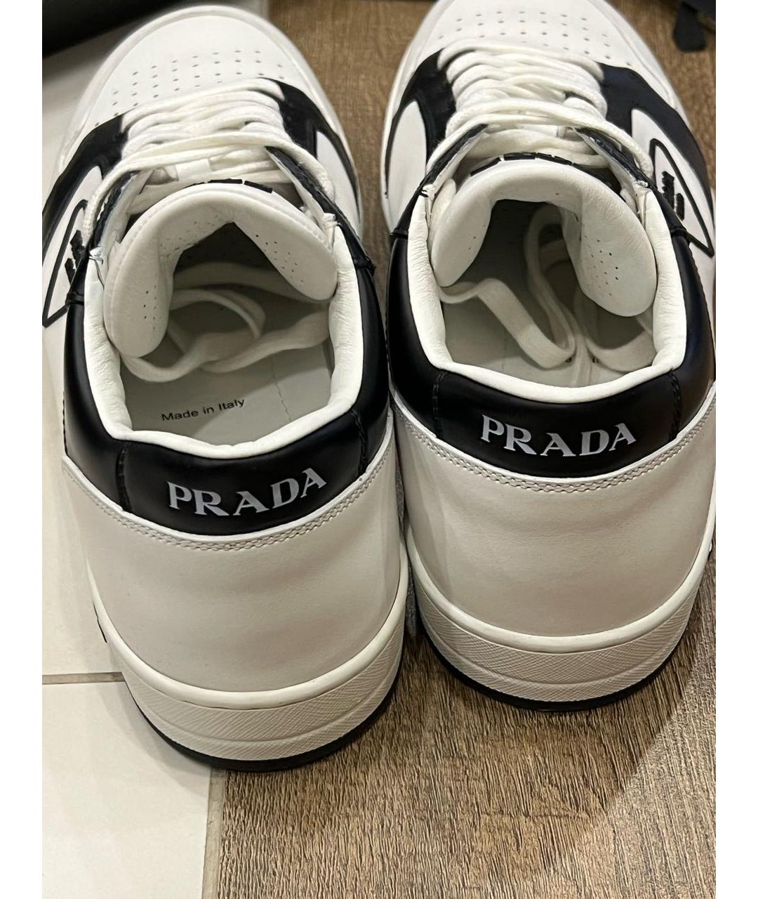 PRADA Белые кожаные низкие кроссовки / кеды, фото 5