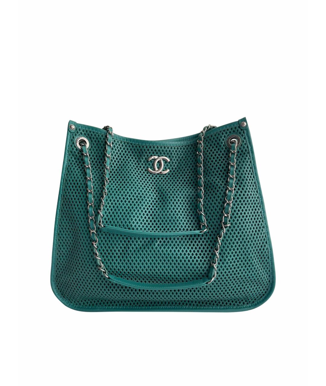 CHANEL PRE-OWNED Бирюзовая кожаная сумка тоут, фото 1