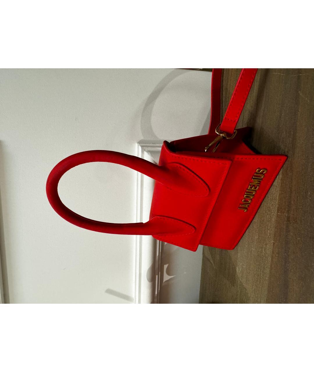 JACQUEMUS Красная кожаная сумка с короткими ручками, фото 4