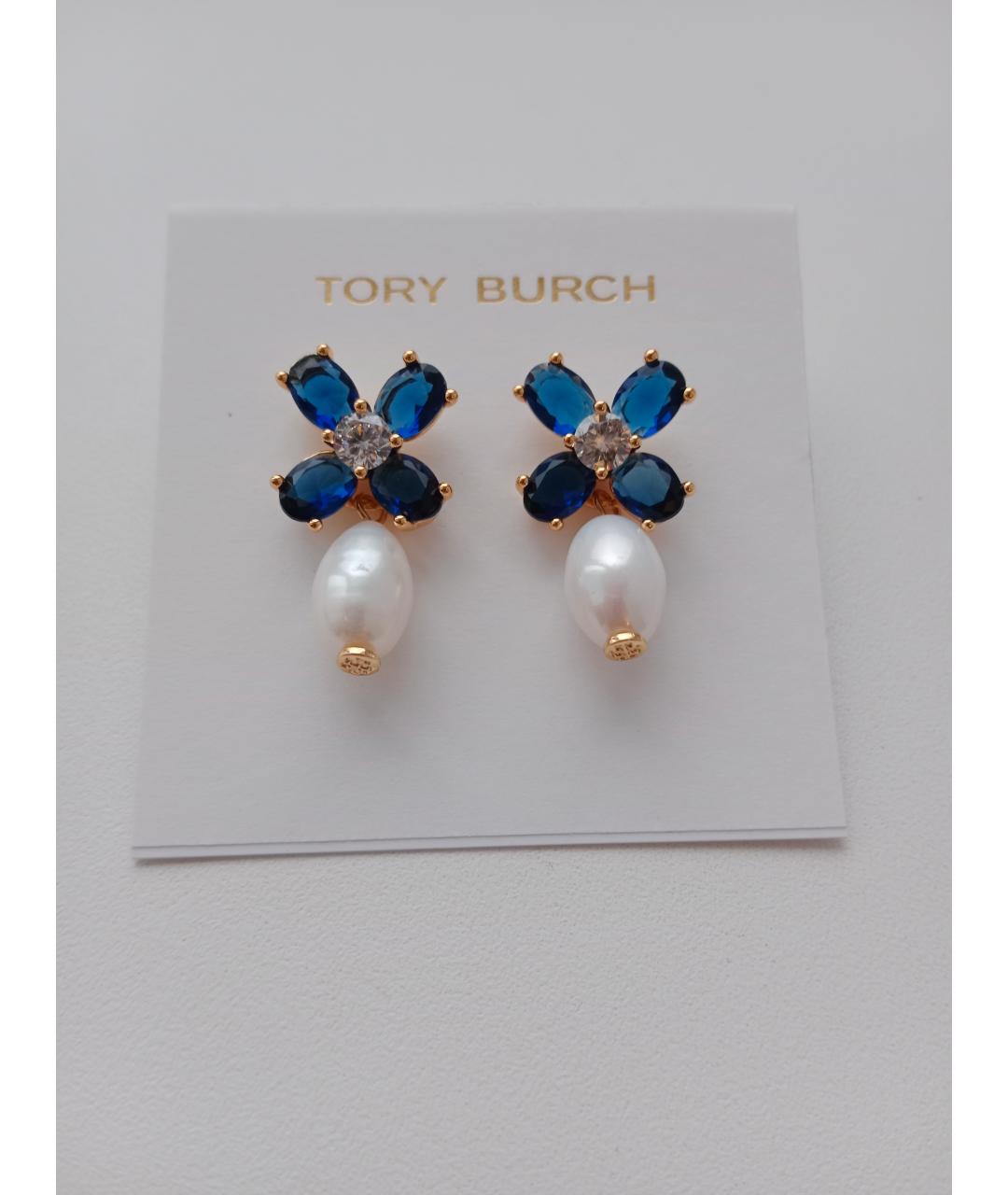 TORY BURCH Синие позолоченные серьги, фото 3