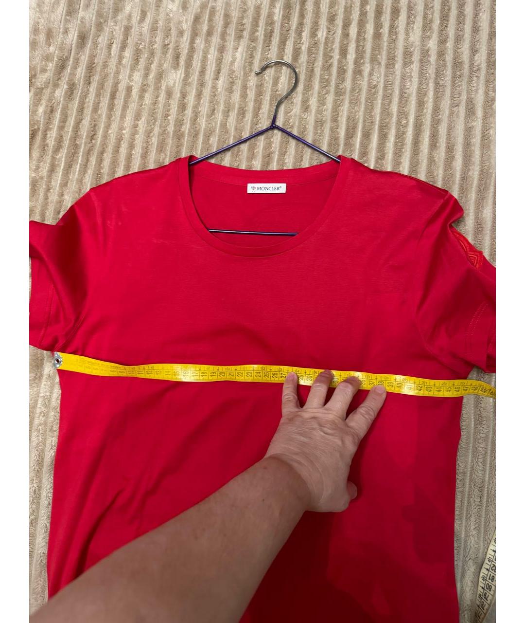 MONCLER Красная хлопковая футболка, фото 7