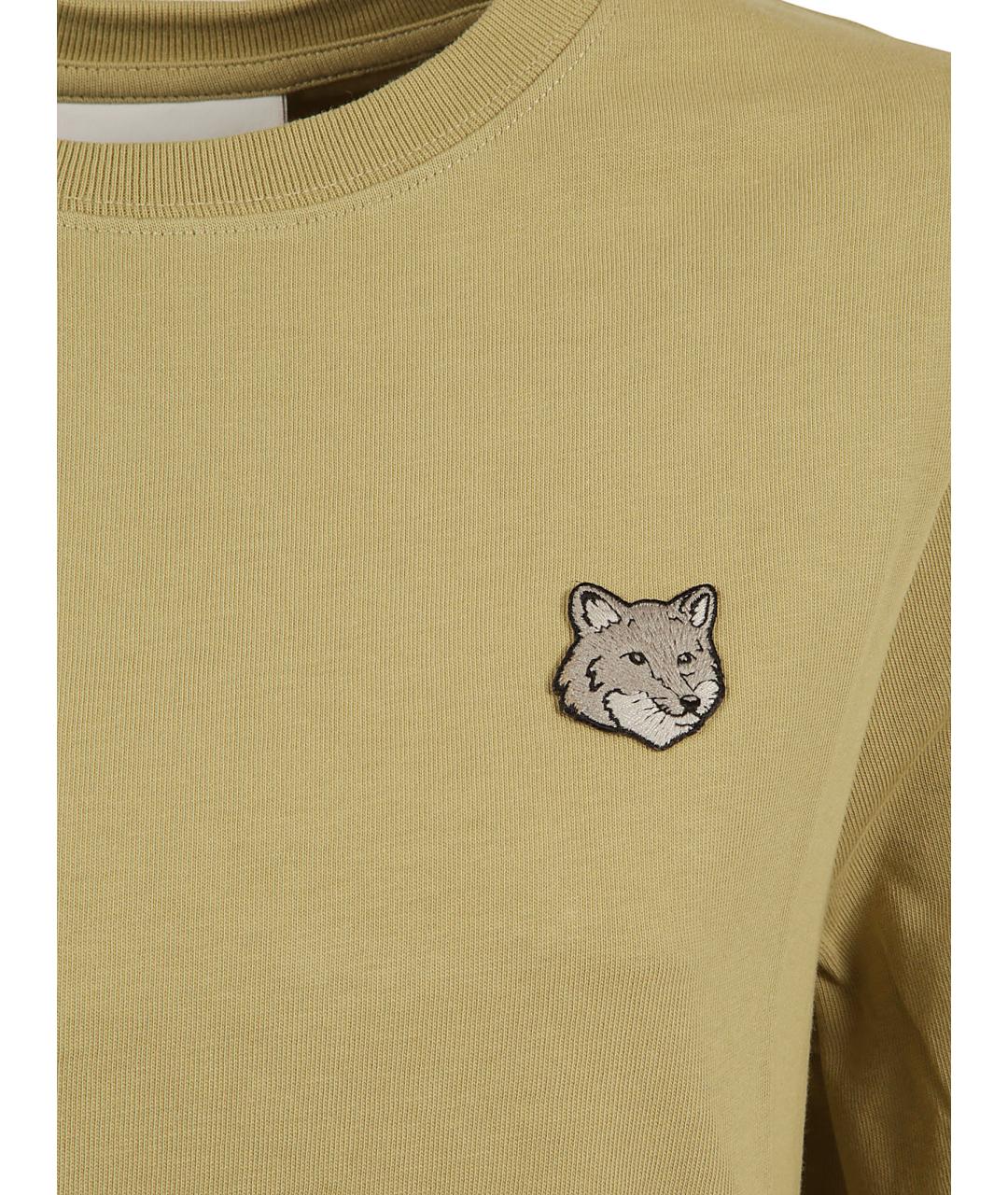 MAISON KITSUNE Горчичная хлопковая футболка, фото 3