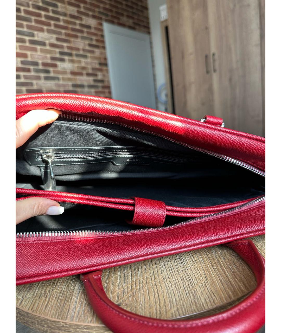 BALLY Бордовая кожаная сумка с короткими ручками, фото 4