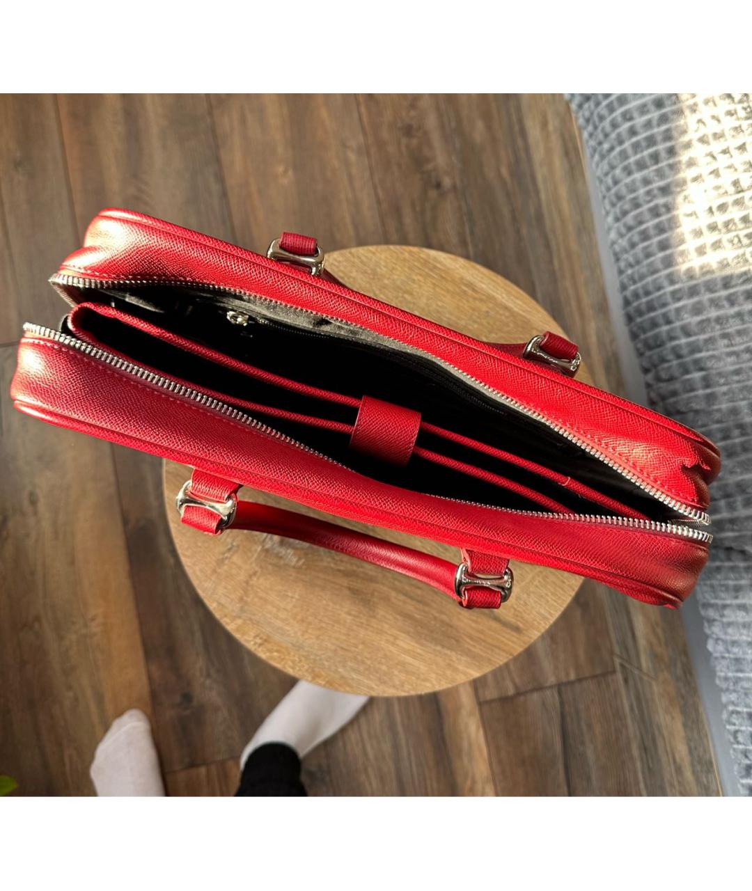 BALLY Бордовая кожаная сумка с короткими ручками, фото 7