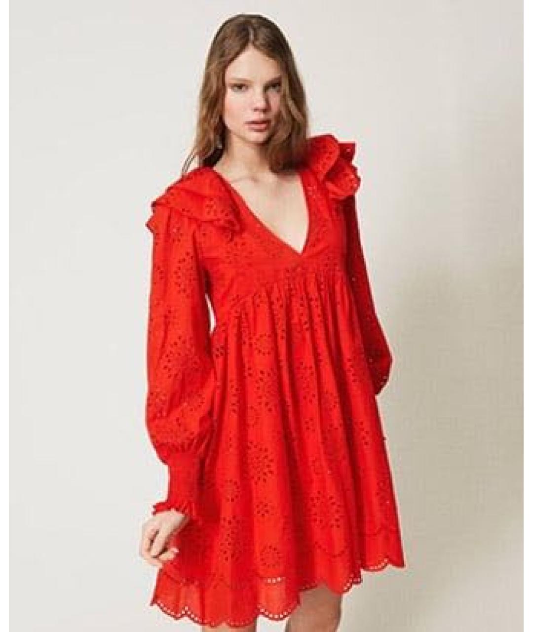 TWIN-SET Красное повседневное платье, фото 3