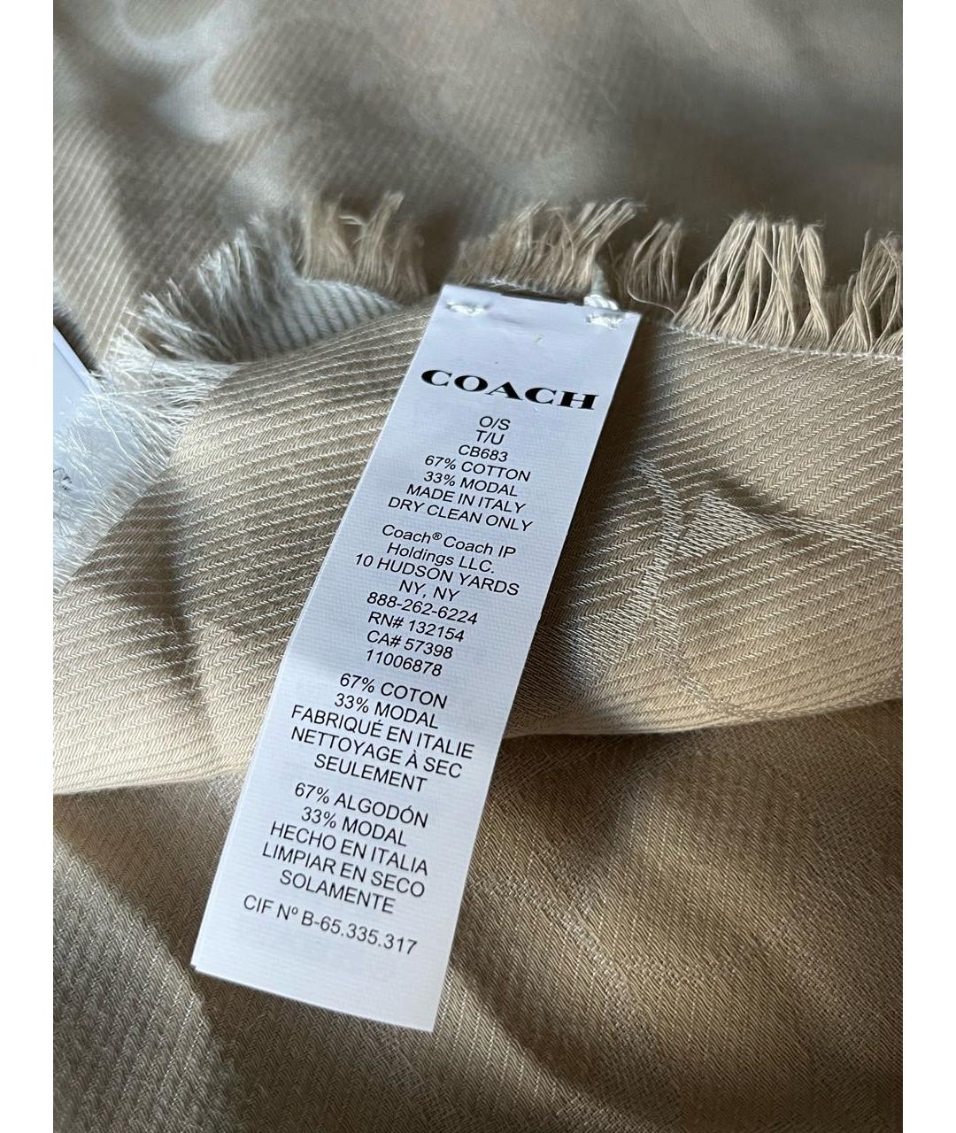 COACH Бежевый хлопковый платок, фото 6