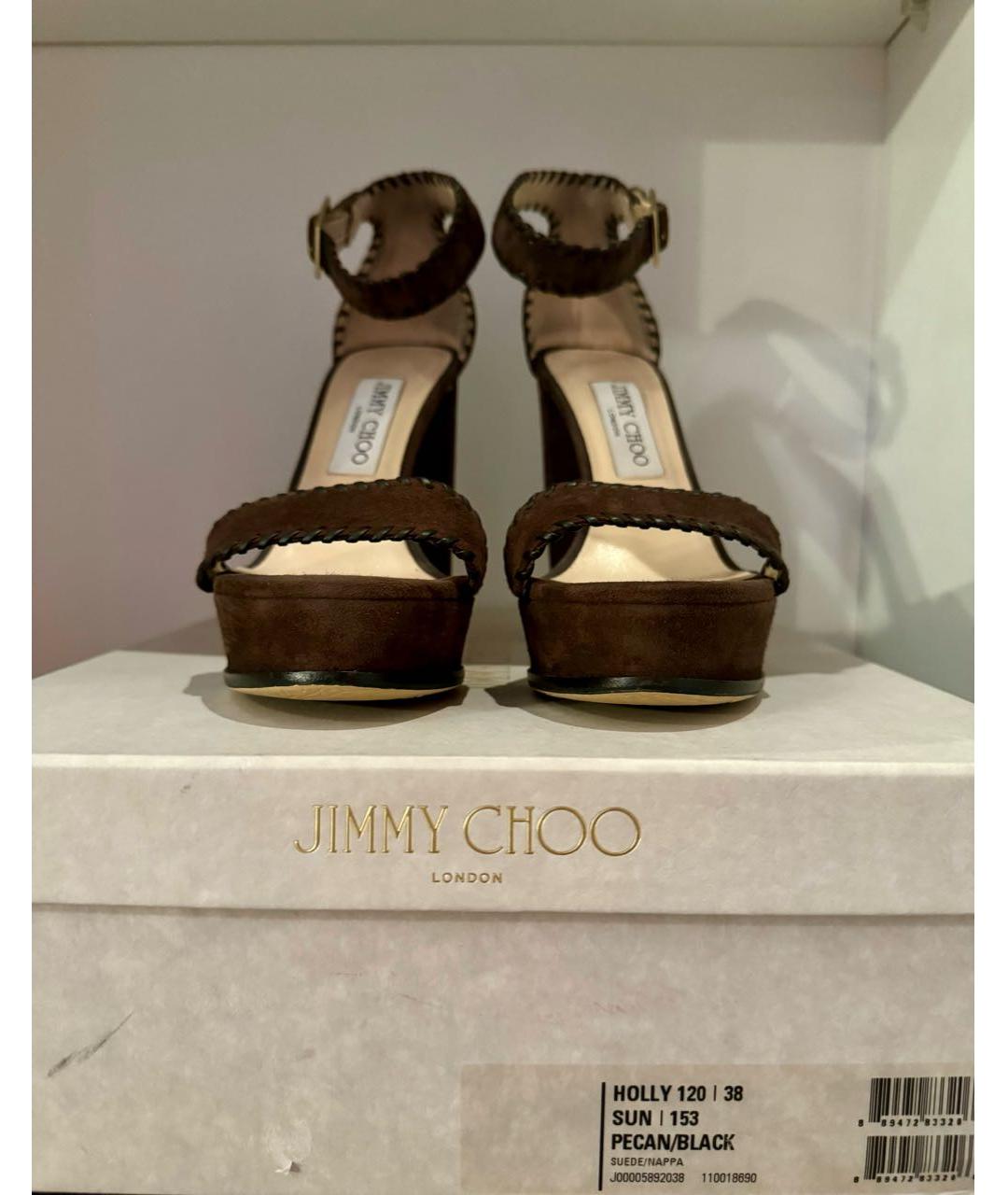 JIMMY CHOO Коричневые замшевые босоножки, фото 6