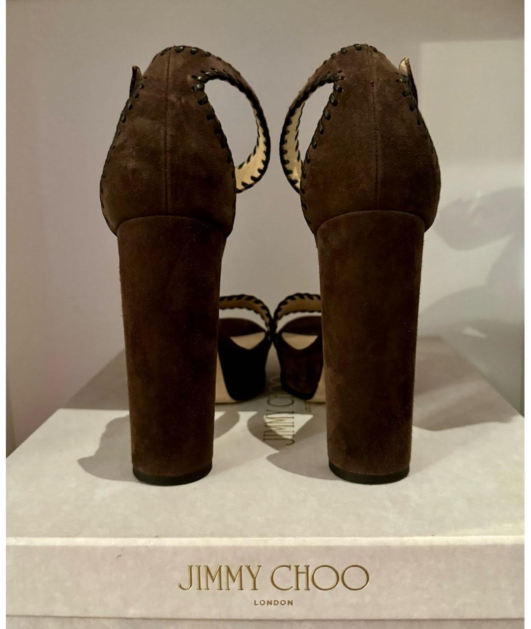 JIMMY CHOO Коричневые замшевые босоножки, фото 4