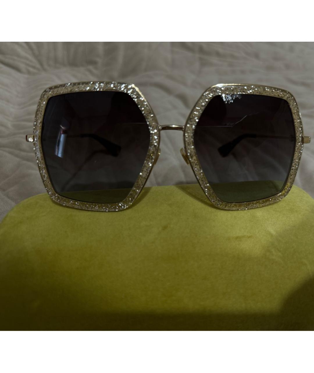 GUCCI Золотые металлические солнцезащитные очки, фото 4