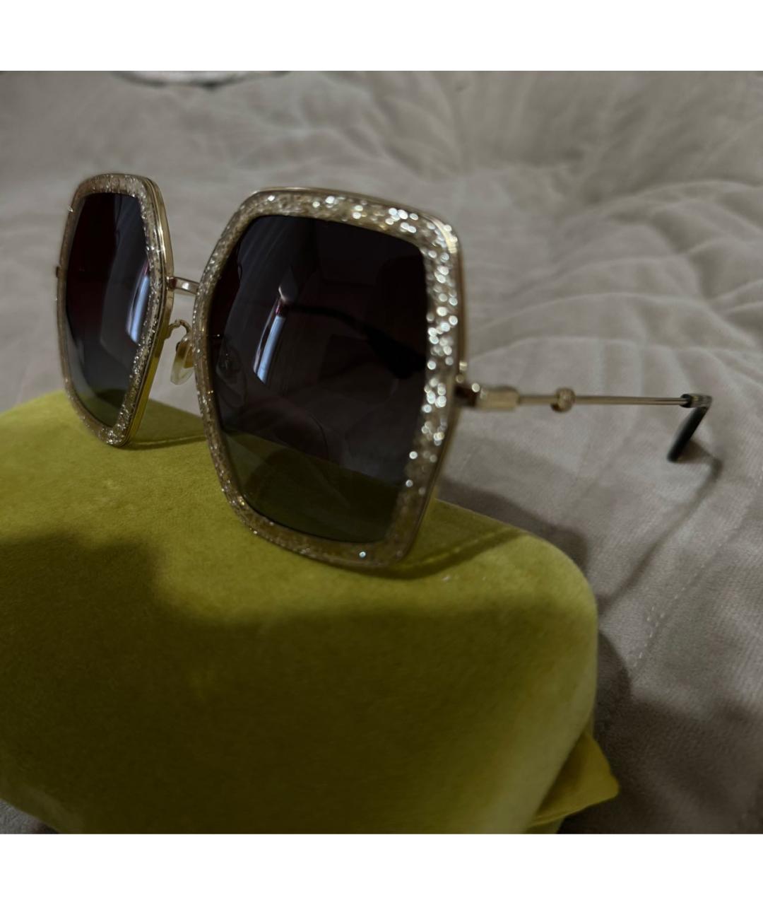 GUCCI Золотые металлические солнцезащитные очки, фото 2