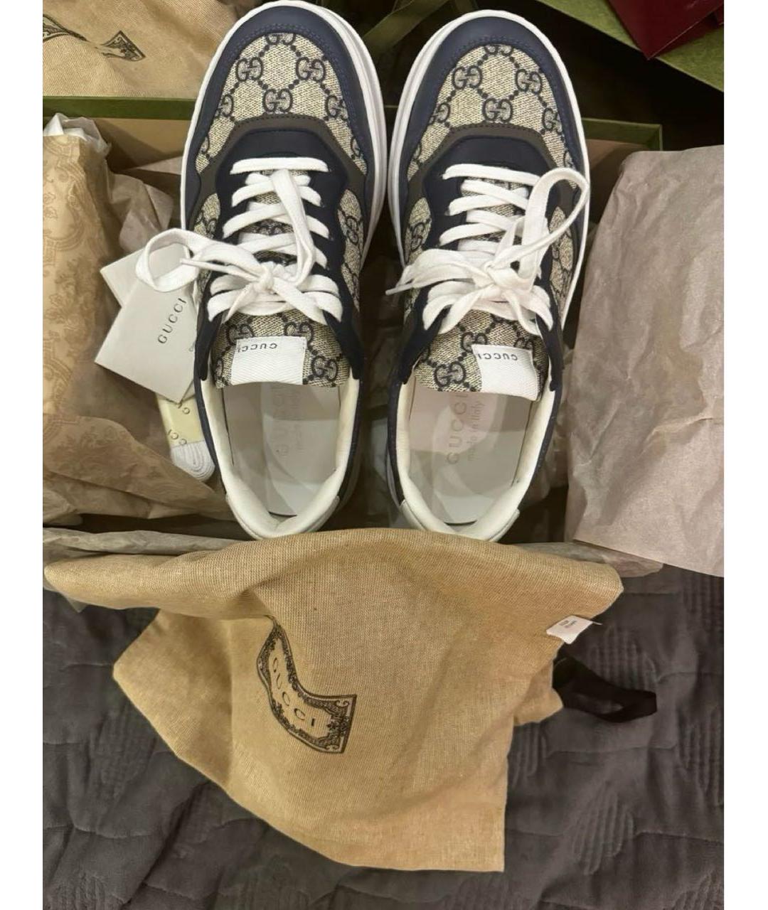 GUCCI Темно-синие кожаные низкие кроссовки / кеды, фото 2