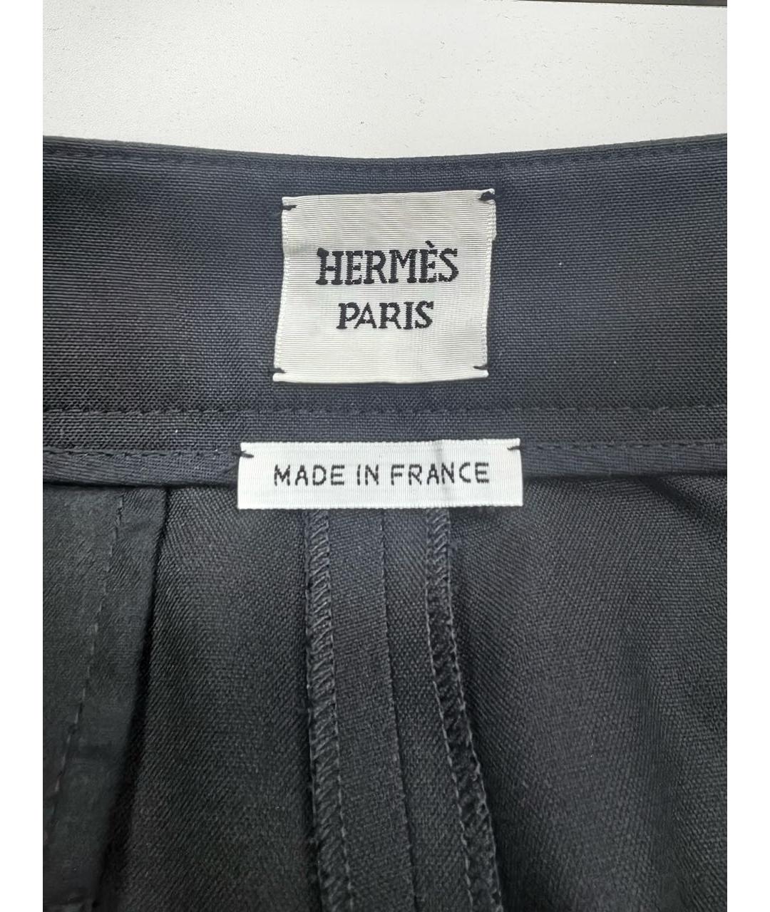 HERMES Черные шелковые прямые брюки, фото 2