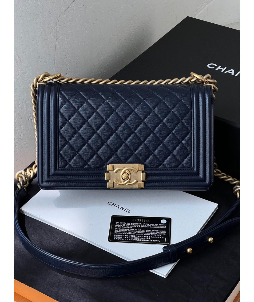 CHANEL PRE-OWNED Темно-синяя кожаная сумка через плечо, фото 9