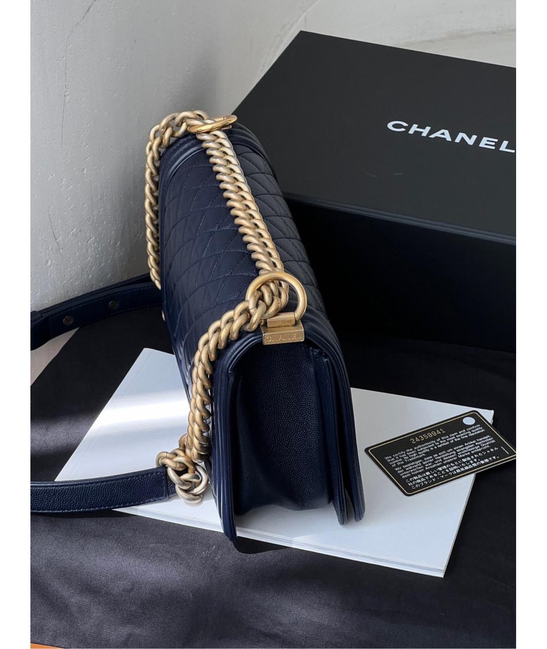 CHANEL PRE-OWNED Темно-синяя кожаная сумка через плечо, фото 4