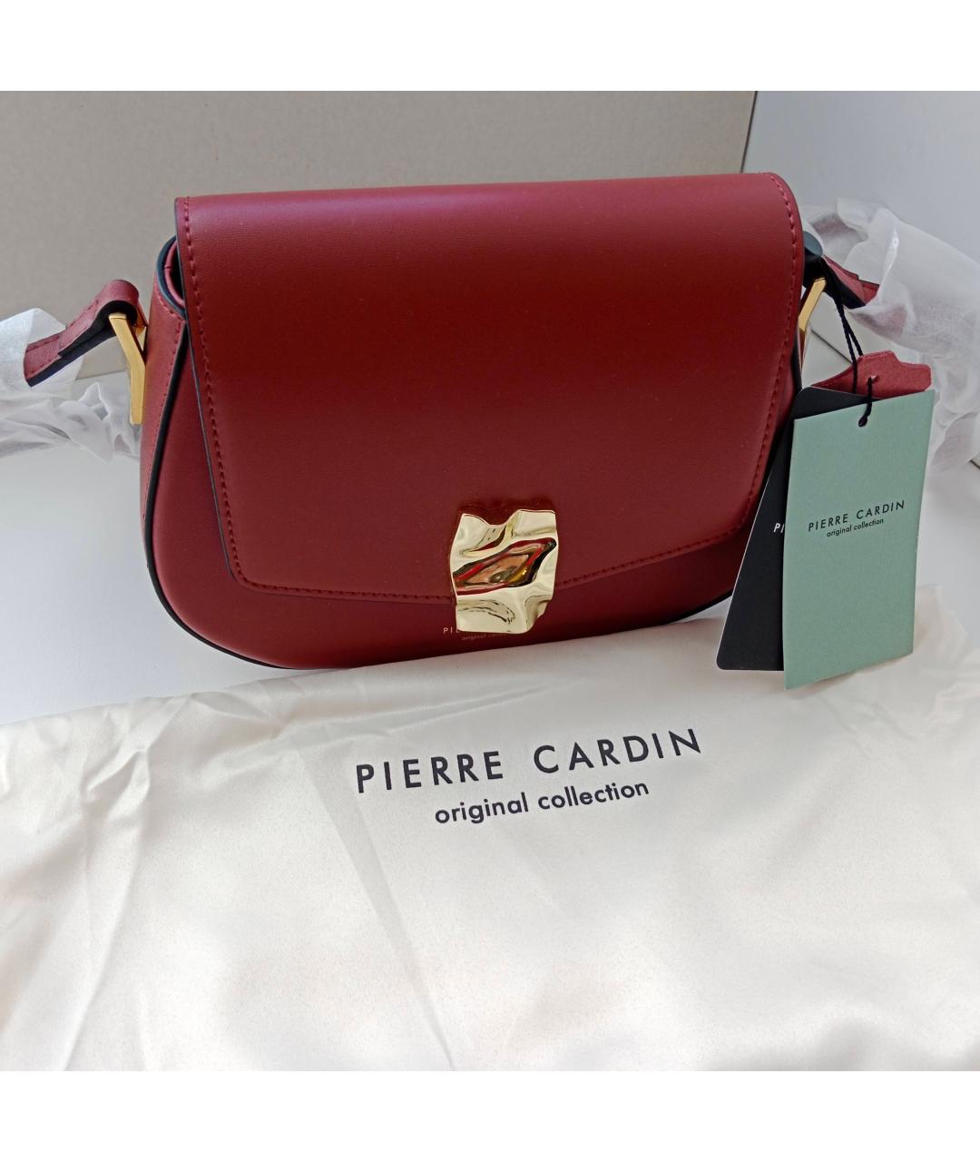 PIERRE CARDIN Бордовая кожаная сумка через плечо, фото 2