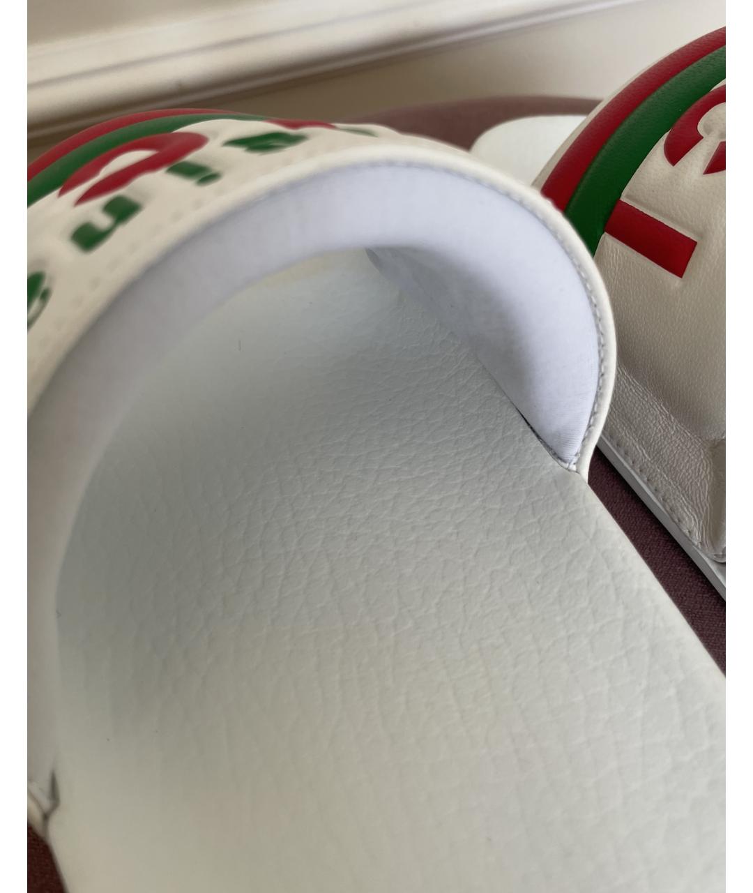 GUCCI Белые кожаные шлепанцы, фото 5