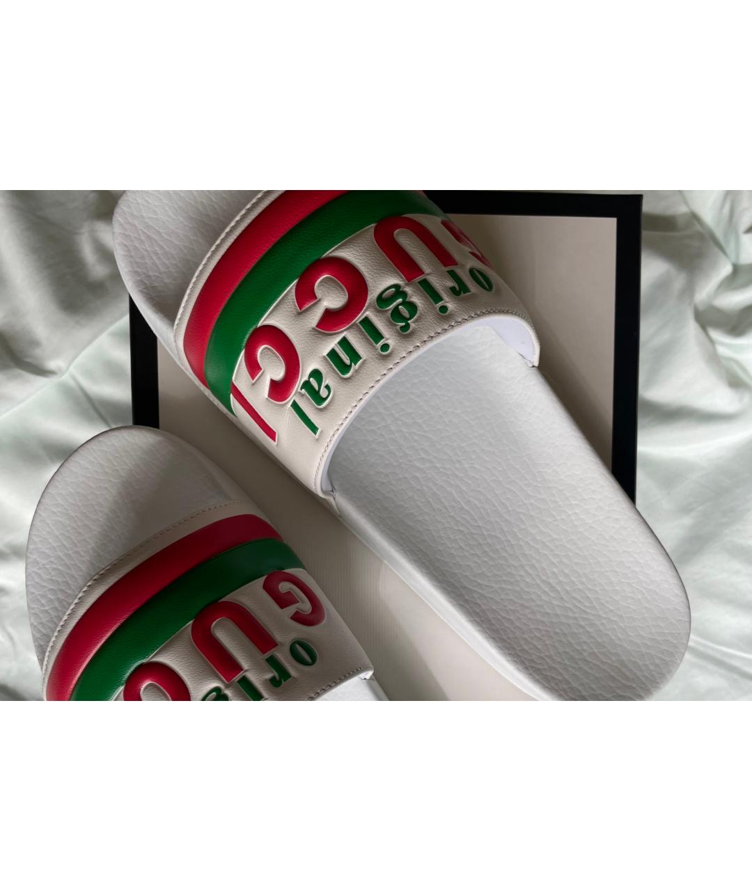 GUCCI Белые кожаные шлепанцы, фото 2