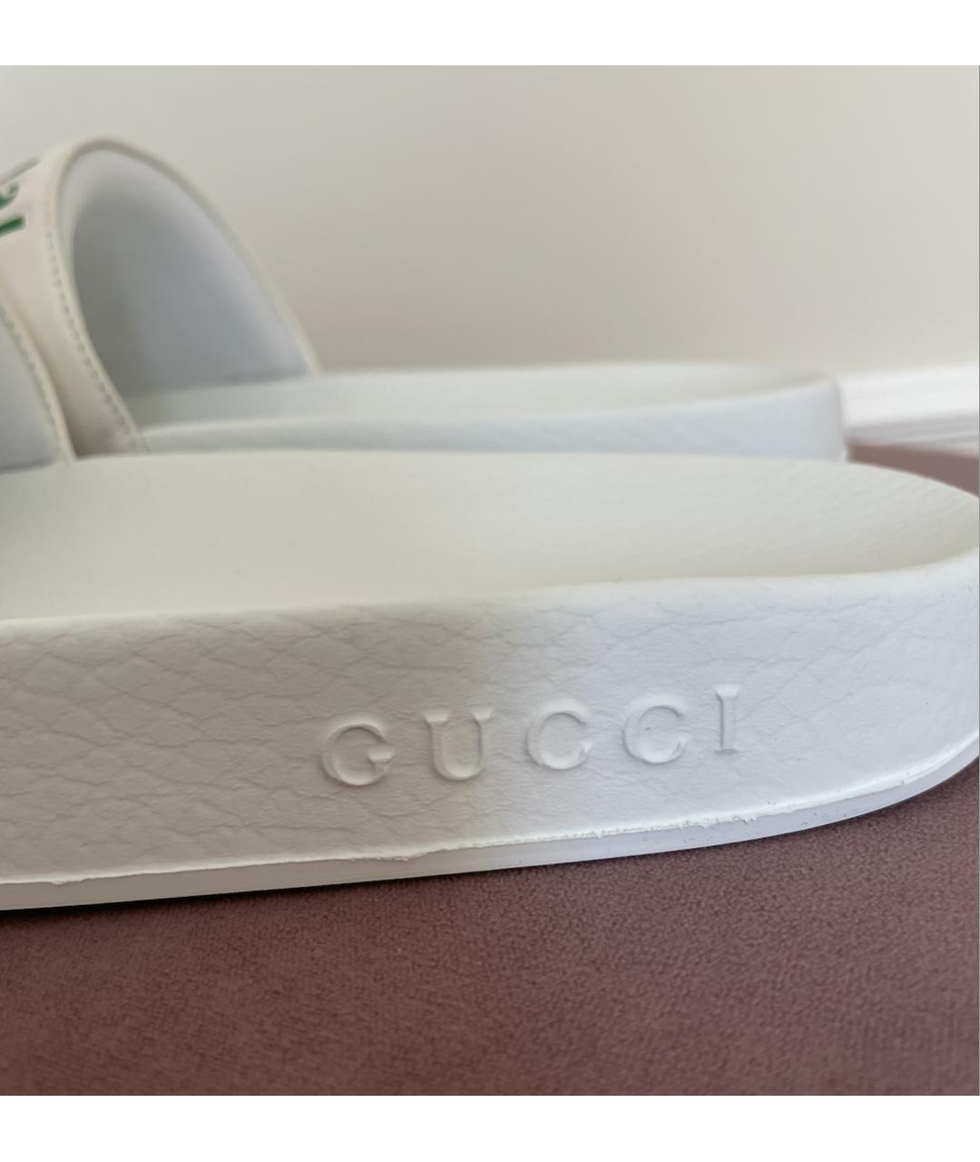 GUCCI Белые кожаные шлепанцы, фото 3