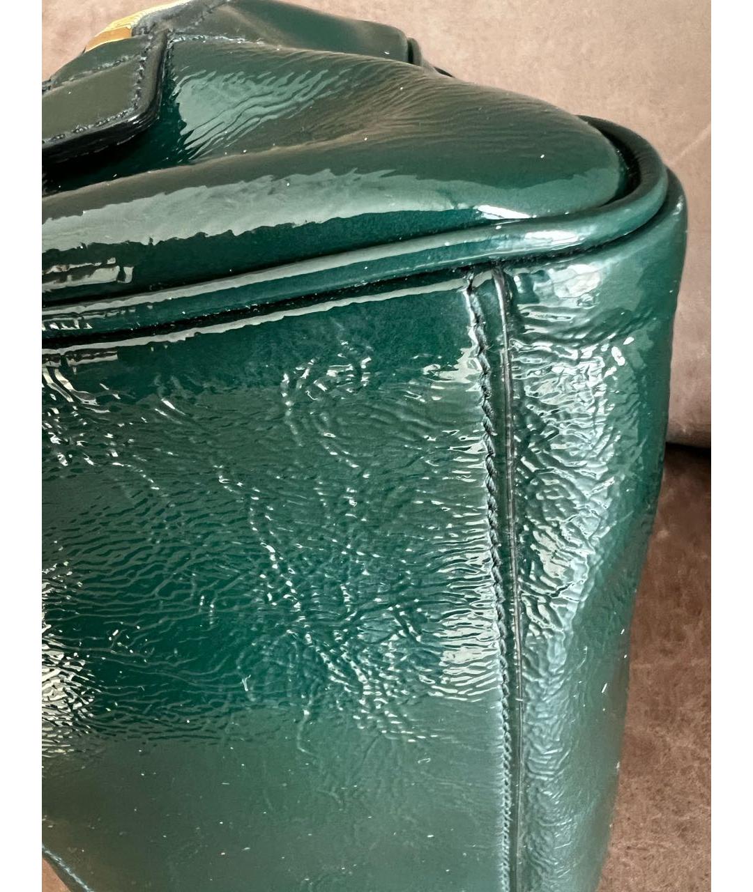 SAINT LAURENT Зеленая сумка с короткими ручками из лакированной кожи, фото 6