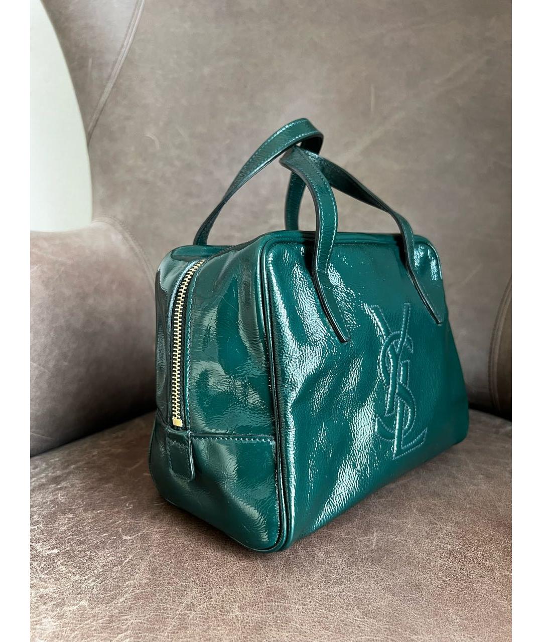 SAINT LAURENT Зеленая сумка с короткими ручками из лакированной кожи, фото 2