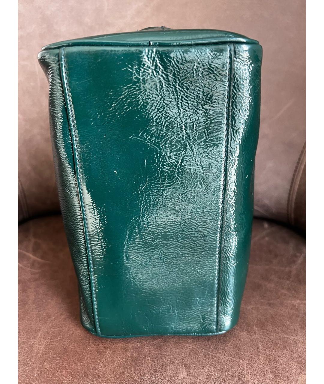 SAINT LAURENT Зеленая сумка с короткими ручками из лакированной кожи, фото 7