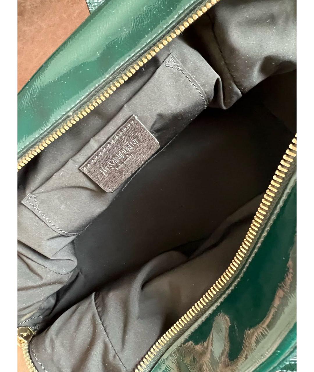 SAINT LAURENT Зеленая сумка с короткими ручками из лакированной кожи, фото 4