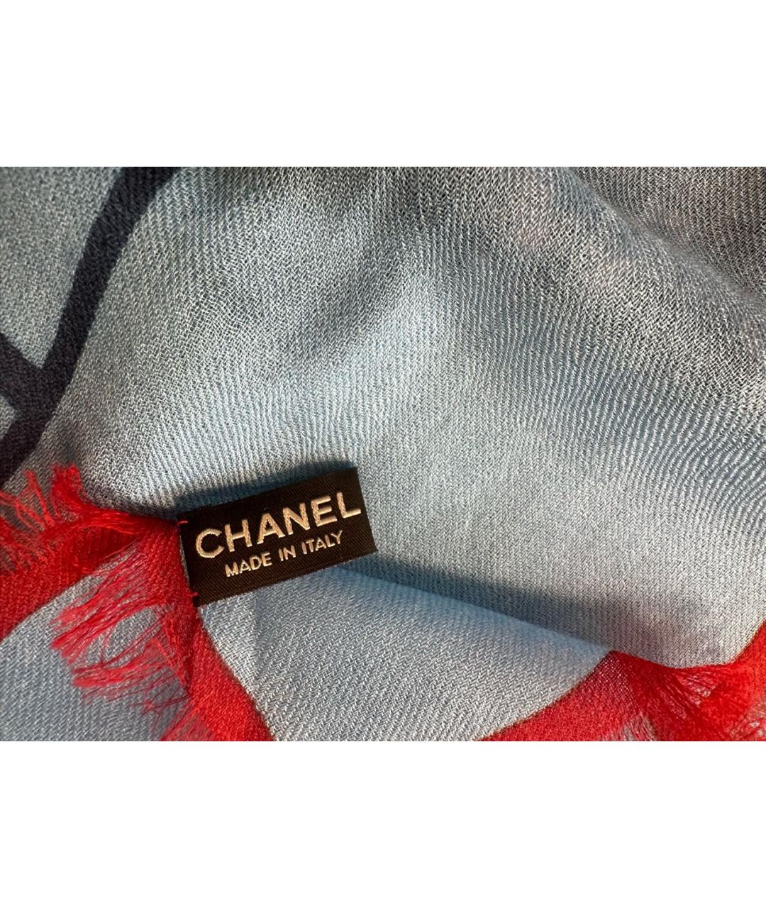 CHANEL PRE-OWNED Голубой кашемировый платок, фото 6