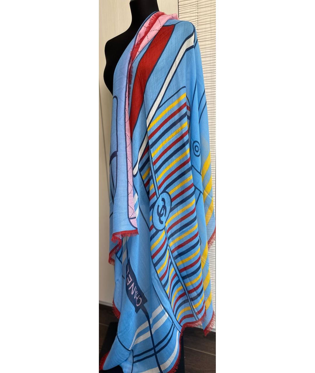 CHANEL PRE-OWNED Голубой кашемировый платок, фото 3