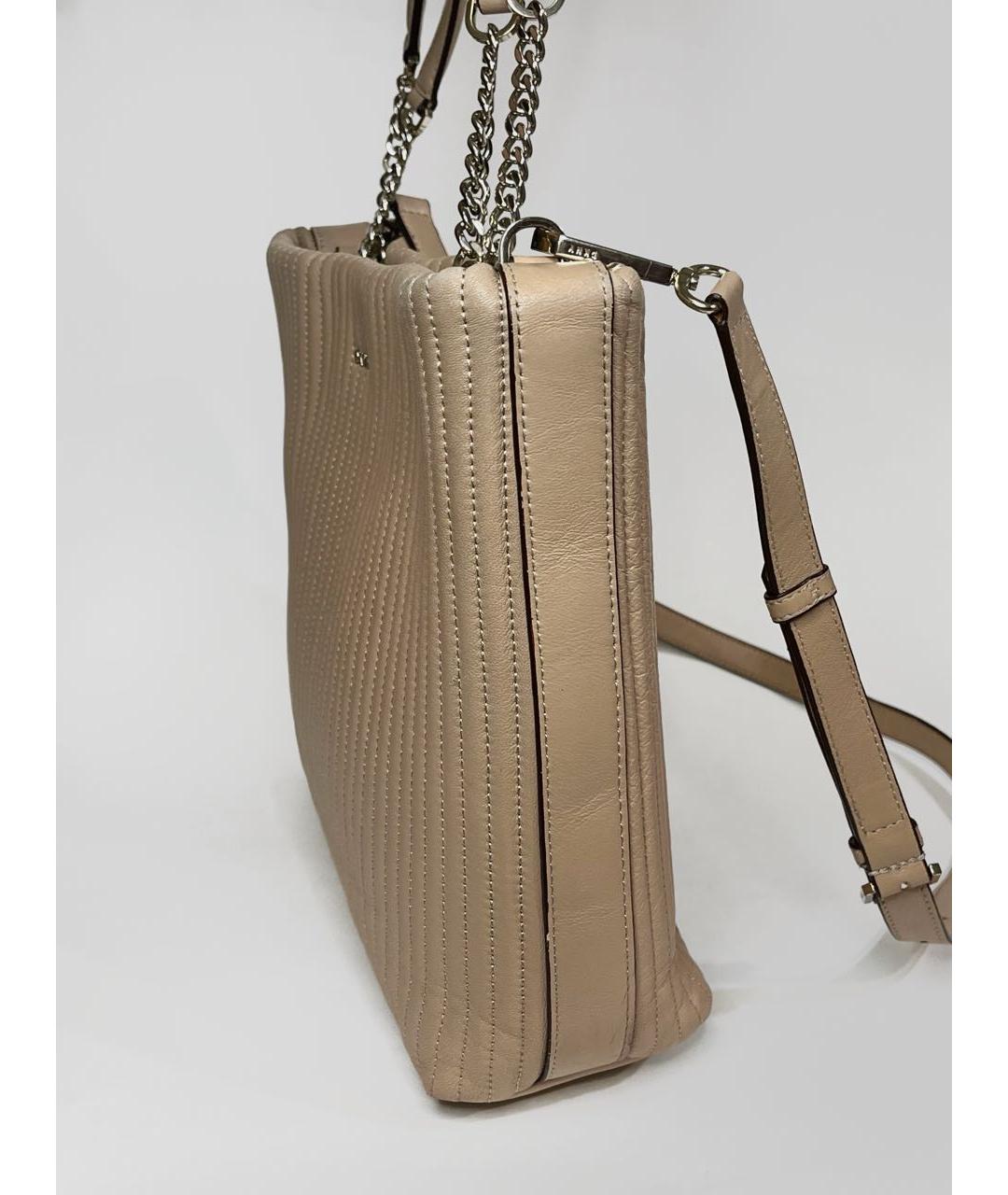 DKNY Бежевая кожаная сумка с короткими ручками, фото 6