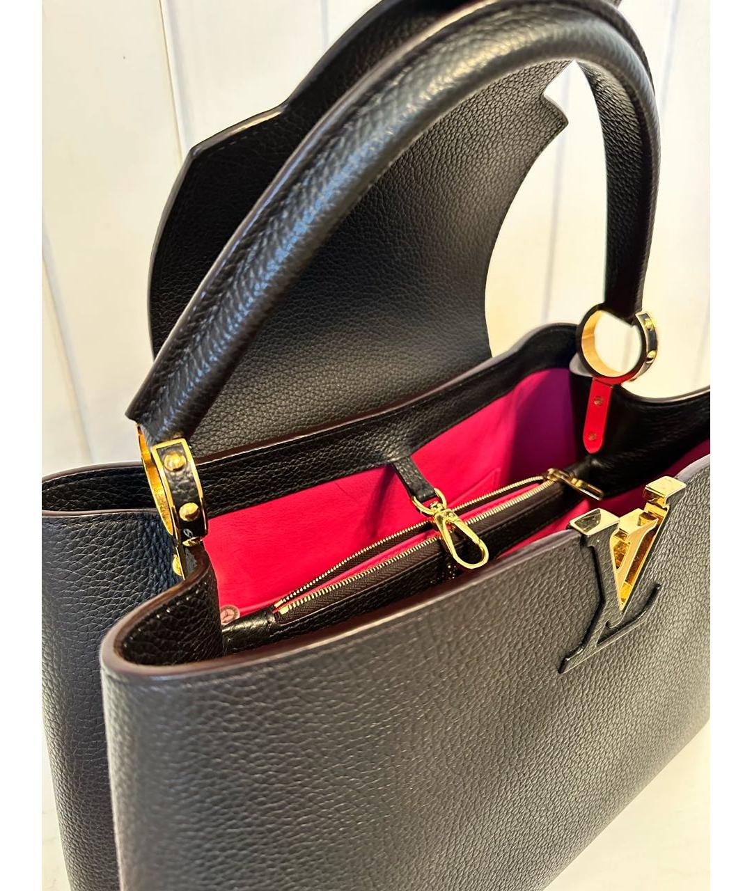 LOUIS VUITTON Черная кожаная сумка с короткими ручками, фото 4