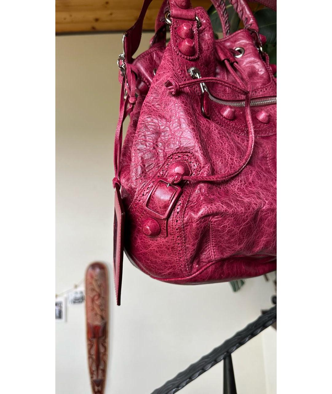 BALENCIAGA Бордовая кожаная сумка тоут, фото 2