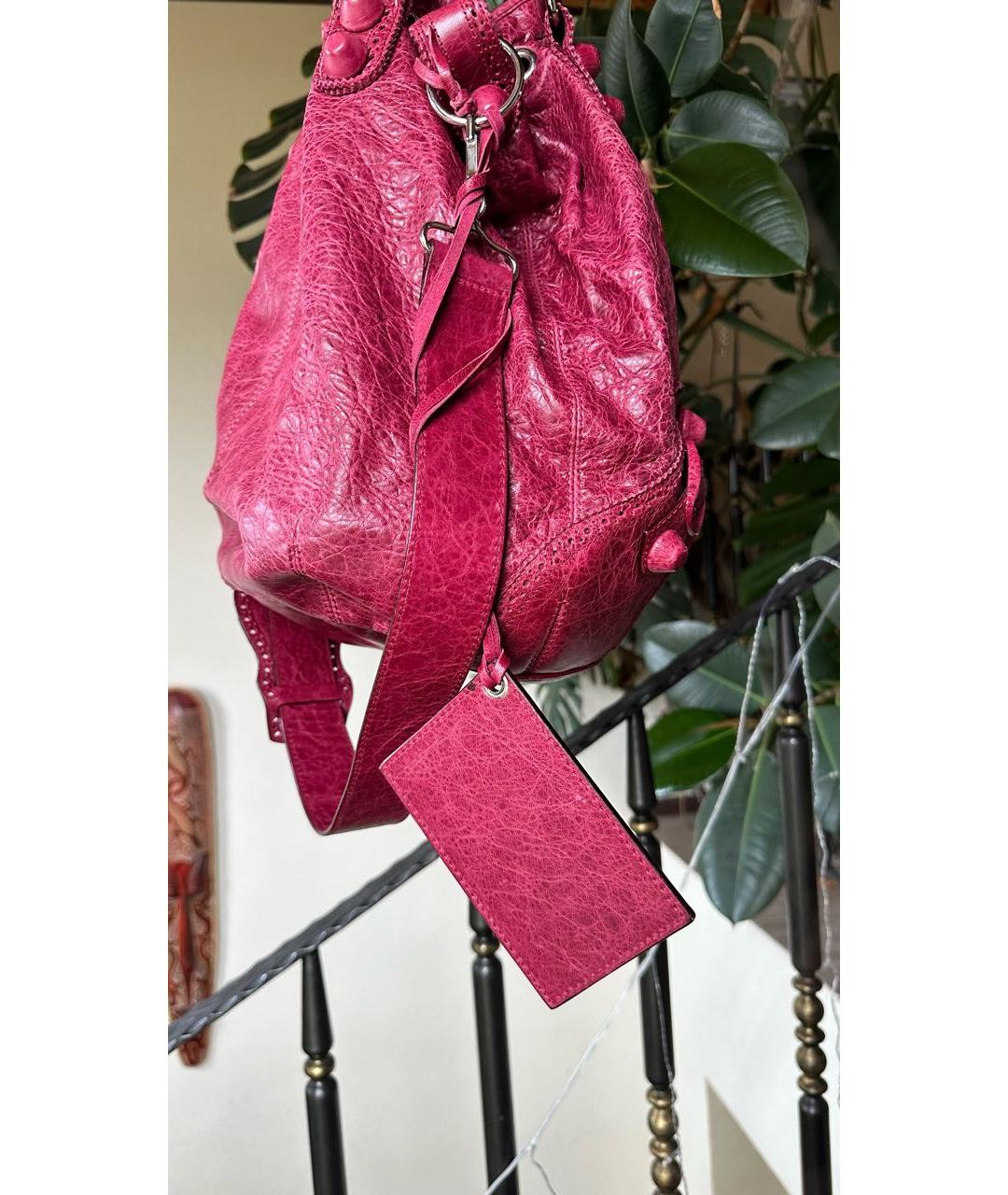 BALENCIAGA Бордовая кожаная сумка тоут, фото 5